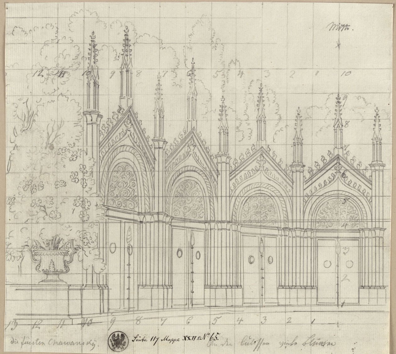 Furstarna Chawansky. Sorgespel av Ernst Raupach. Skiss till en dekoration. Sankt Georgs kapell av Karl Friedrich Schinkel