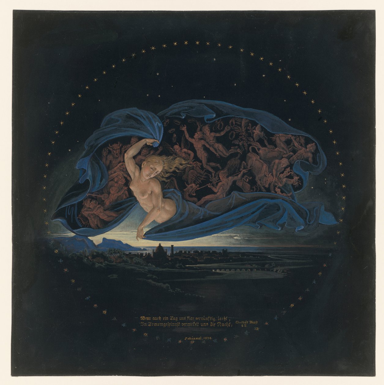 Natten sänker sig över Neapelbukten av Karl Friedrich Schinkel