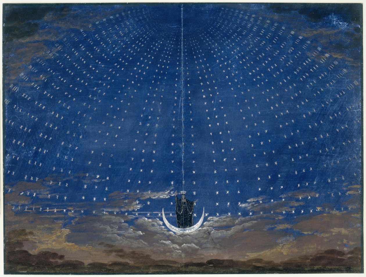 Trollflöjten. Opera av Wolfgang Amadeus Mozart. Utkast till scenografi. Nattdrottningens stjärnsal av Karl Friedrich Schinkel