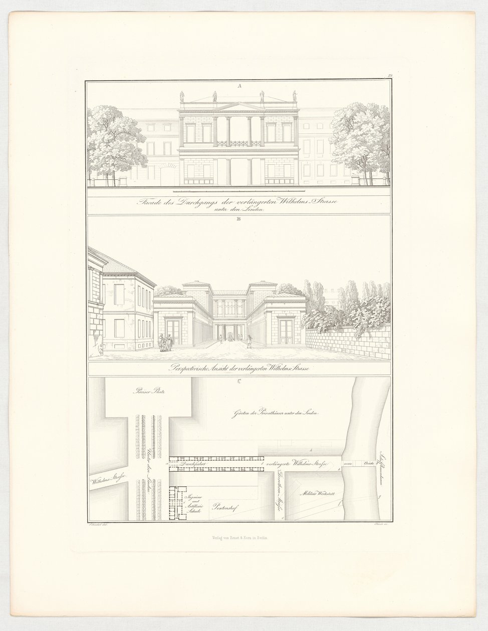 Den förlängda Wilhelmstraße, blad 19 i serien ”Samling av arkitektoniska ritningar” av Karl Friedrich Schinkel