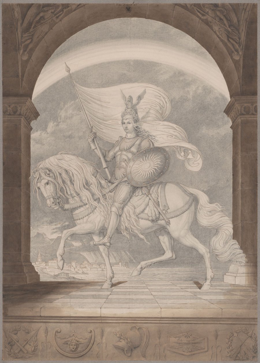 En ryttare till häst i full rustning / Preussens genius som riddare av Karl Friedrich Schinkel