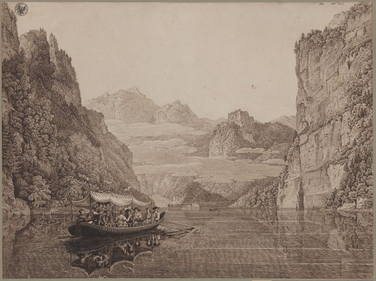 En båttur på Königssee nära Berchtesgaden (tillsammans med Karl Friedrich Schinkel och hans hustru Susanne Schinkel, född Berger) av Karl Friedrich Schinkel
