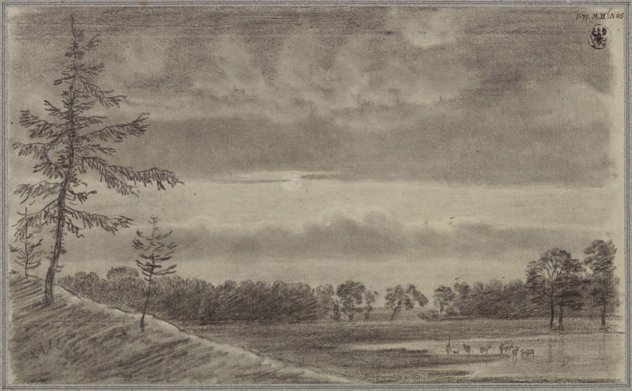 En betesmark med träd och boskap av Karl Friedrich Schinkel