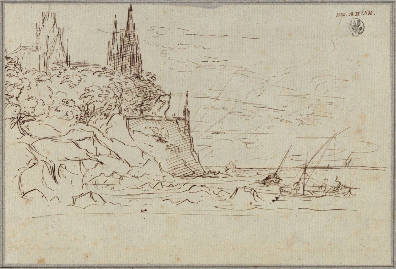 En gotisk kyrka vid en brant havskust av Karl Friedrich Schinkel