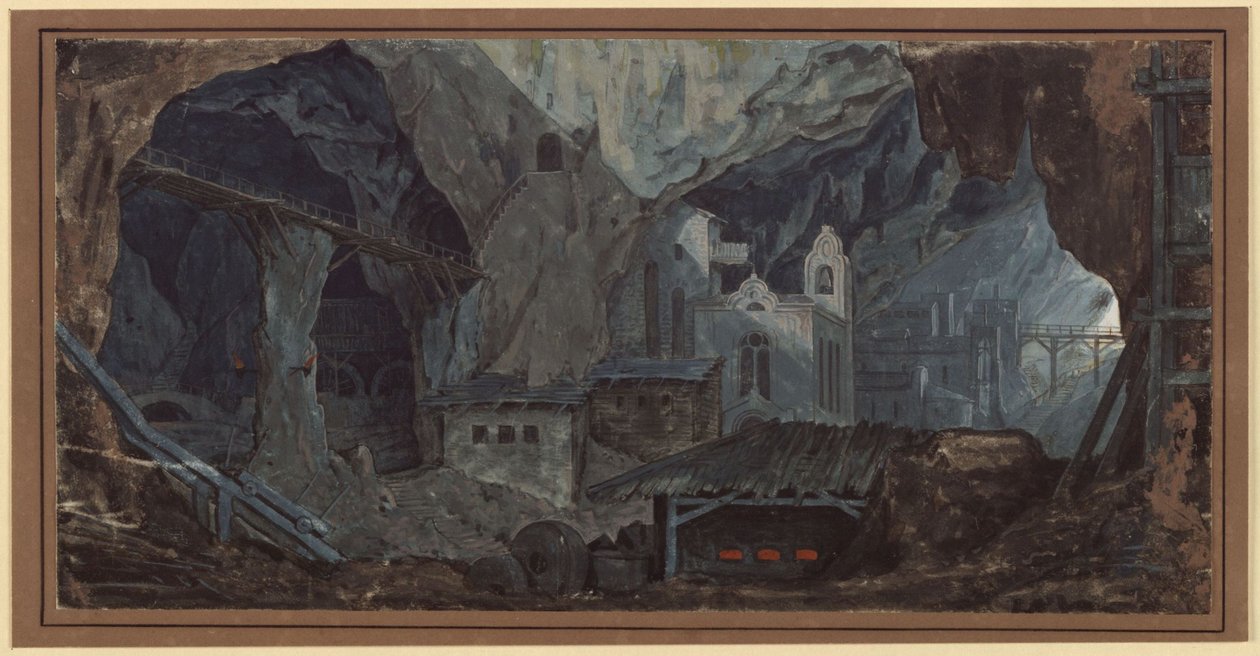 Järnmalmsgruva i Katalonien. Interiörbild av Karl Friedrich Schinkel