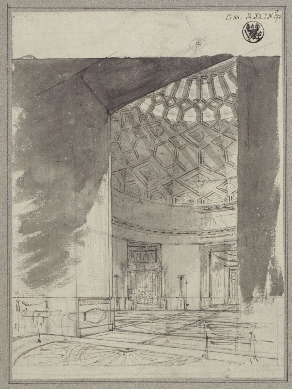 Engelsk herrgård. Utsikt in i kupolrummet med kassetttak av Karl Friedrich Schinkel