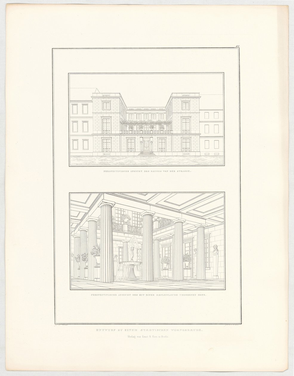 Utkast till ett stadsbostadshus, blad 67 i serien ”Samling av arkitektoniska utkast” av Karl Friedrich Schinkel