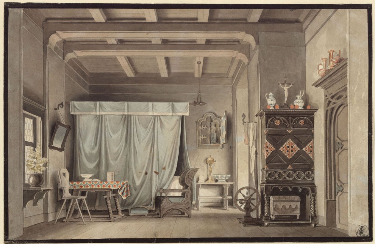 Faust. Drama av Johann Wolfgang von Goethe. Skiss till en dekoration. Gretchens rum av Karl Friedrich Schinkel