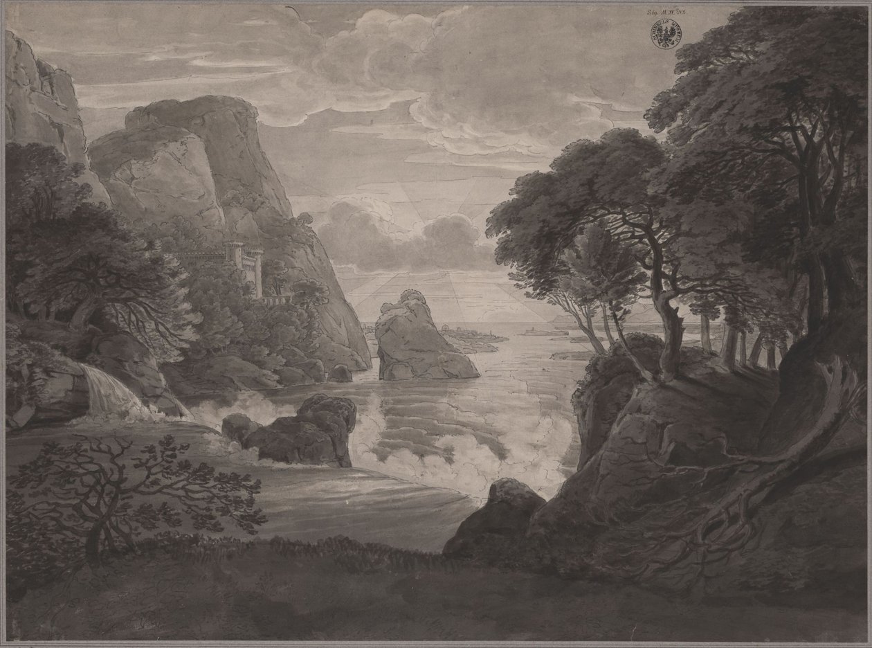 Klippigt kustlandskap med ett slott av Karl Friedrich Schinkel