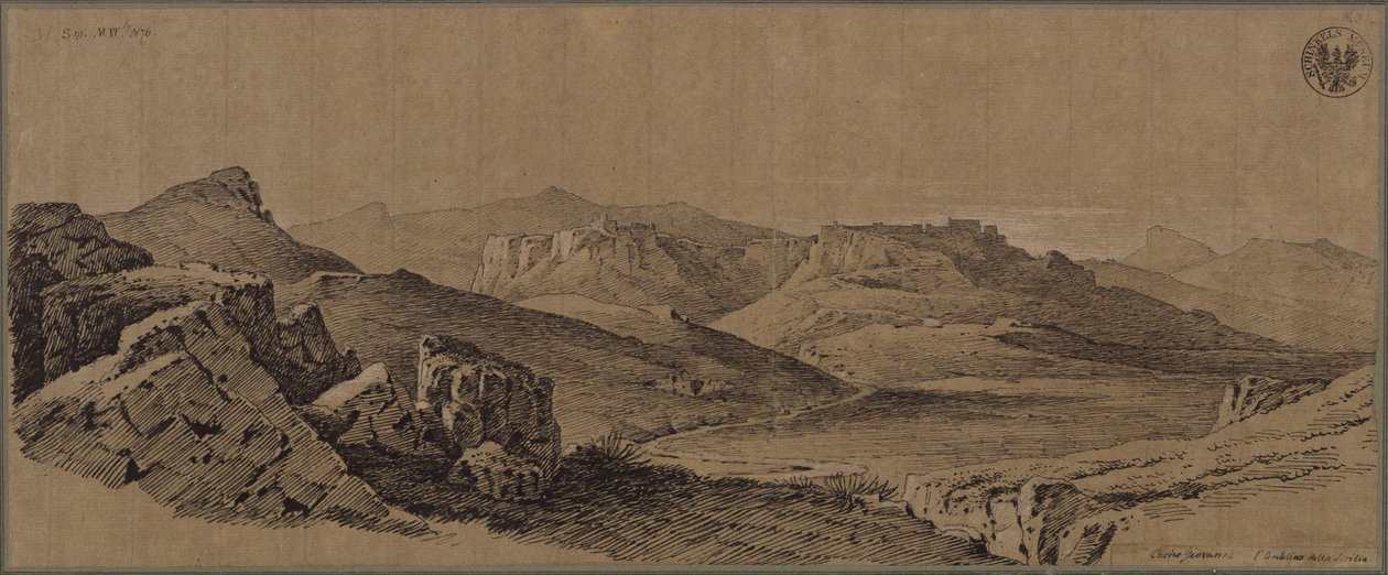 ”Fästningen Castro Giovanni i Siciliens centrum” - Vy över Enna på Sicilien av Karl Friedrich Schinkel