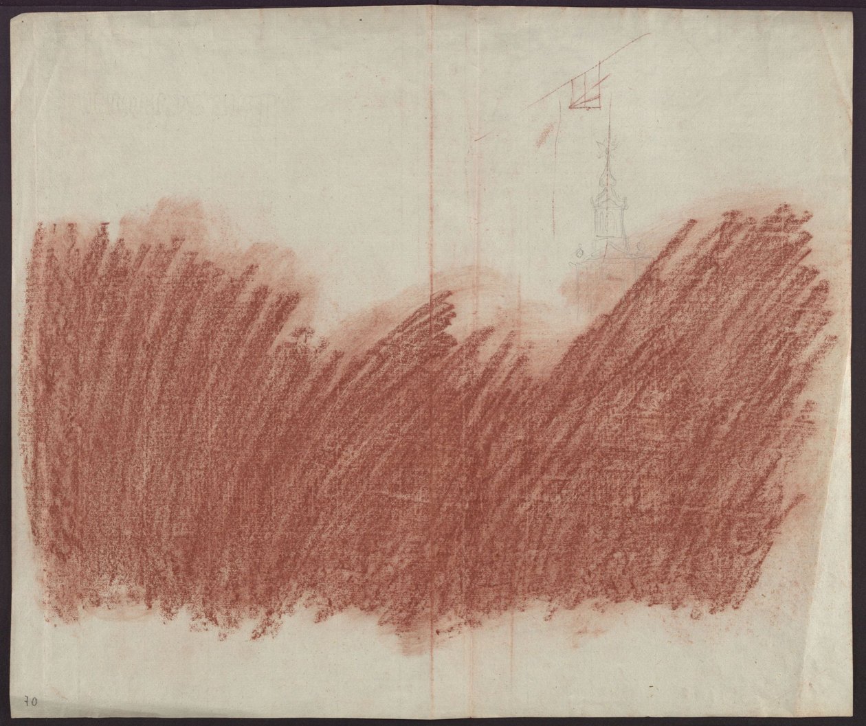 Flächiger Auftrag von Rötel zum Durchzeichnen der Darstellung auf recto av Karl Friedrich Schinkel