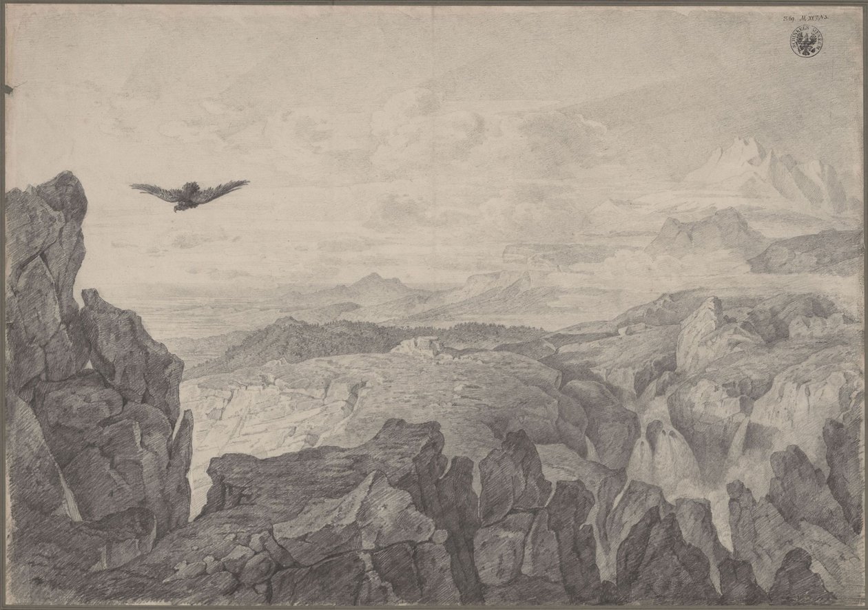 Bergslandskap med en svävande örn av Karl Friedrich Schinkel