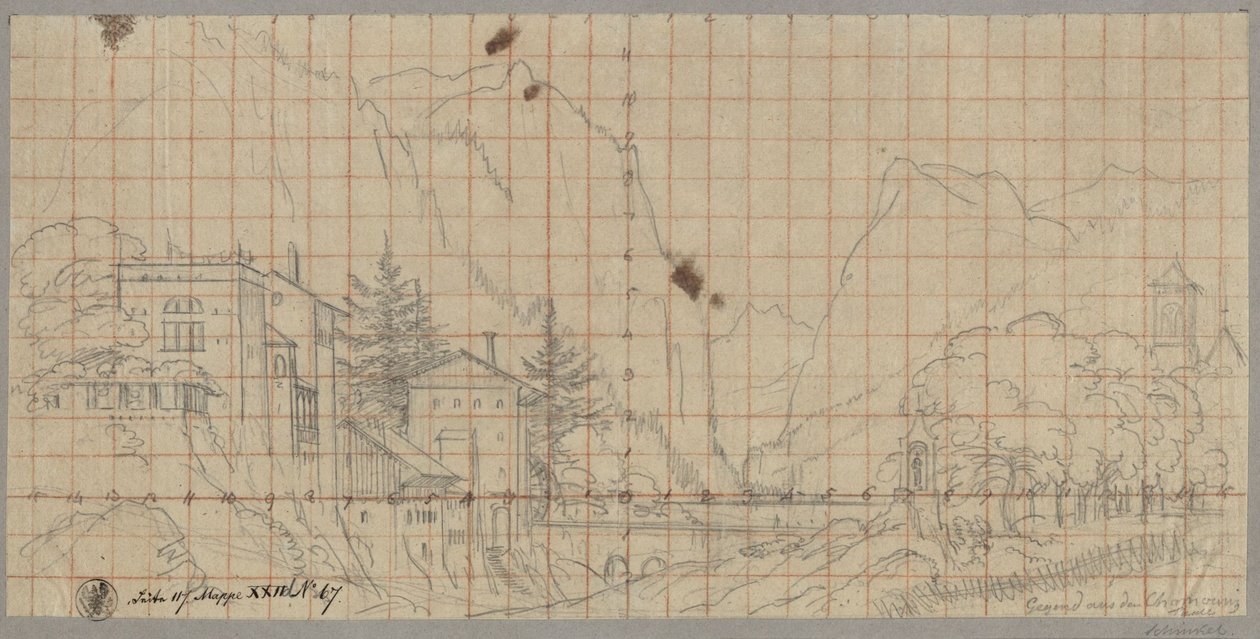 Landskap från Chamonixdalen i den nuvarande regionen Rhône-Alpes i Frankrike av Karl Friedrich Schinkel