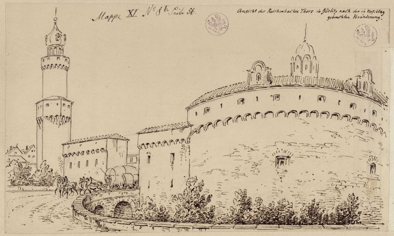 Görlitz. Vy över Kaisertrutz och Reichenbacher Tor av Karl Friedrich Schinkel