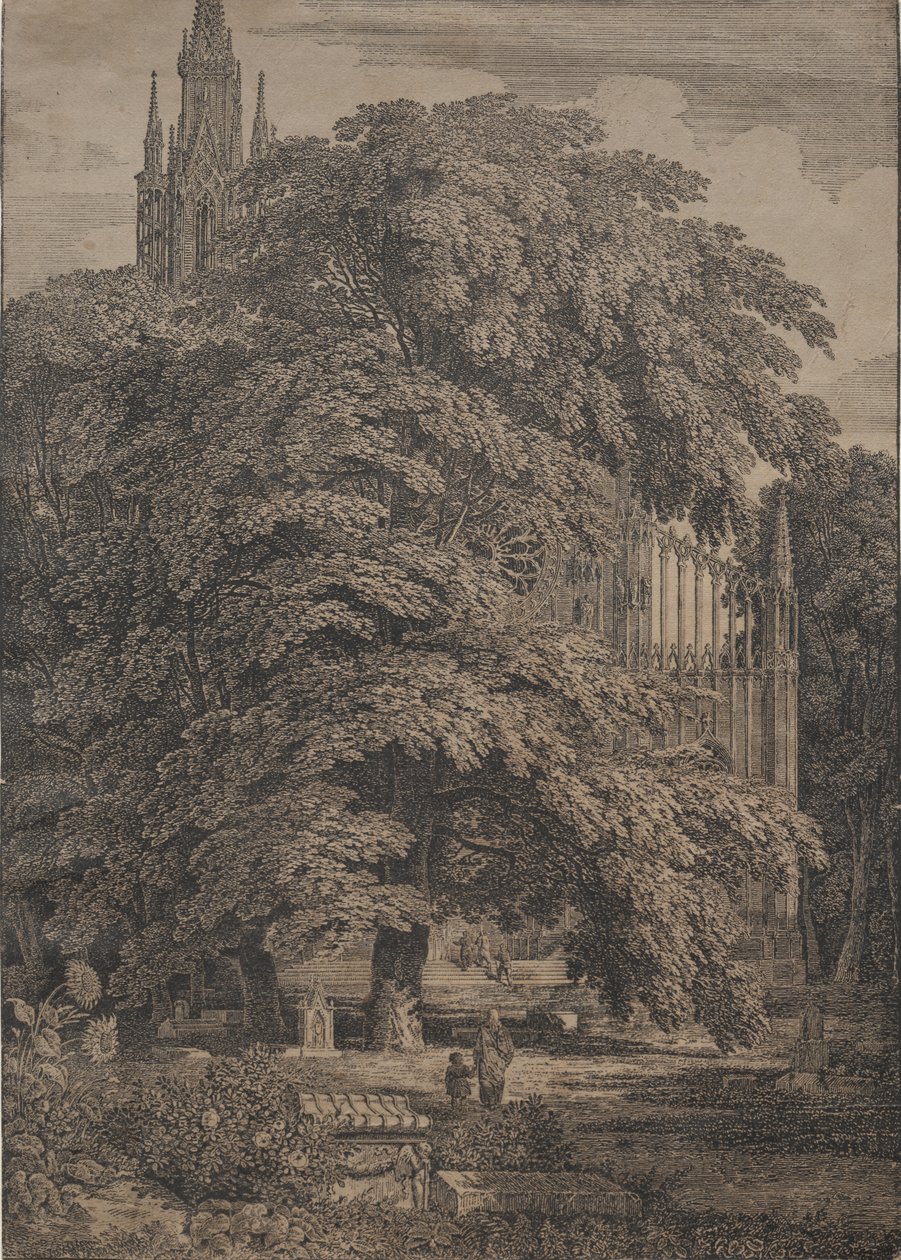 Gotisk kyrka bland ekar av Karl Friedrich Schinkel