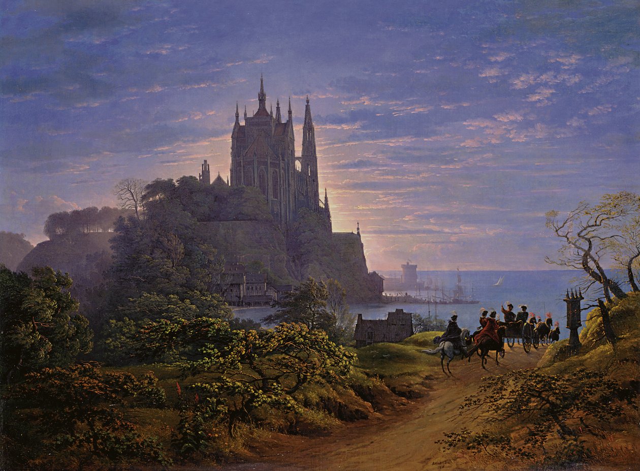Gotisk kyrka på en klippa vid havet av Karl Friedrich Schinkel