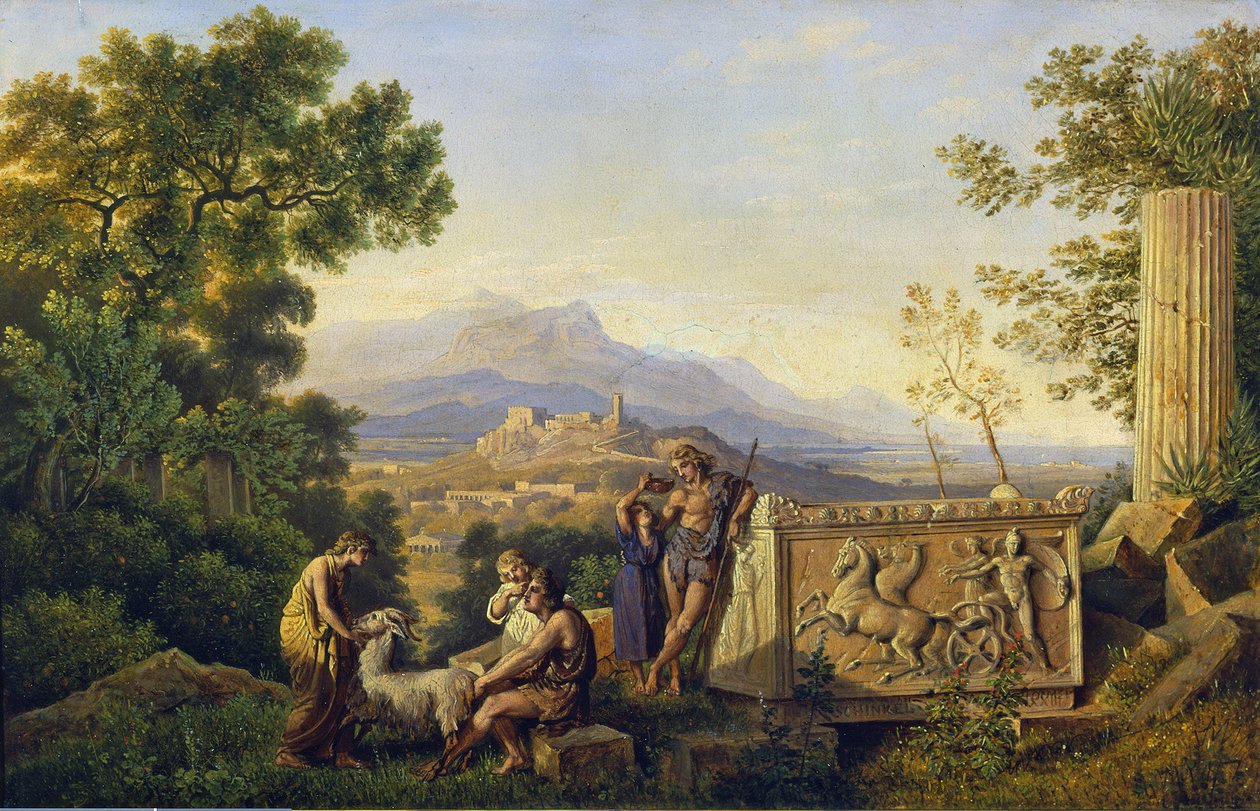 Grekiskt ideallandskap med vilande herdar av Karl Friedrich Schinkel