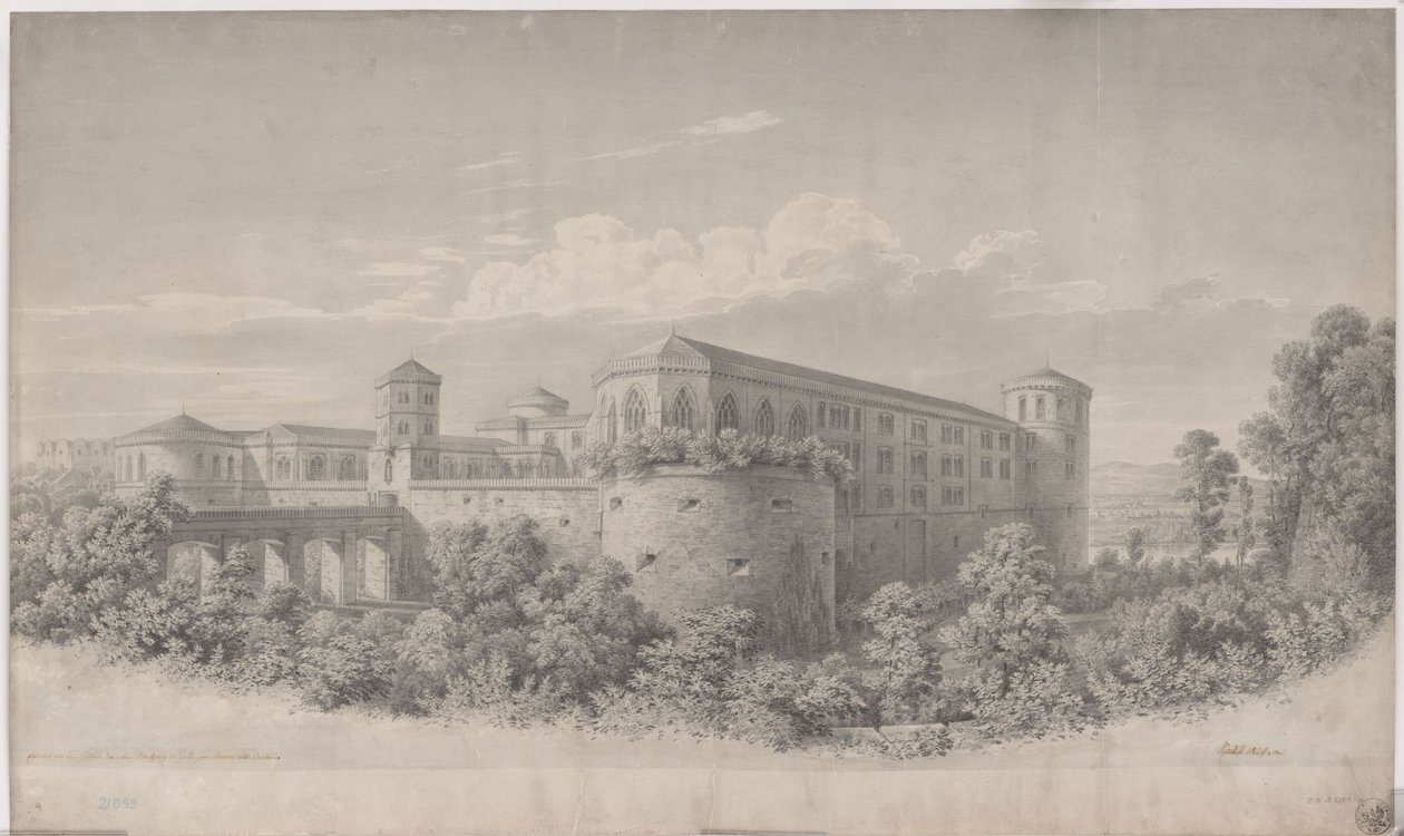 Halle an der Saale. Förslag till ombyggnad av Moritzburg. Vy från nordost av Karl Friedrich Schinkel