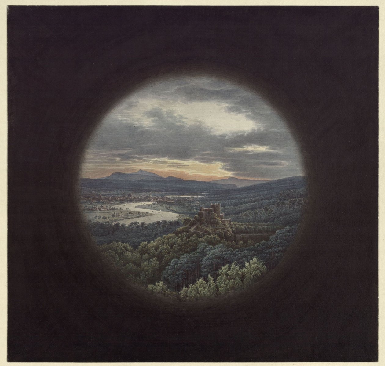 Ideallandskap med stad vid en flod / Utsikt över Dresden av Karl Friedrich Schinkel
