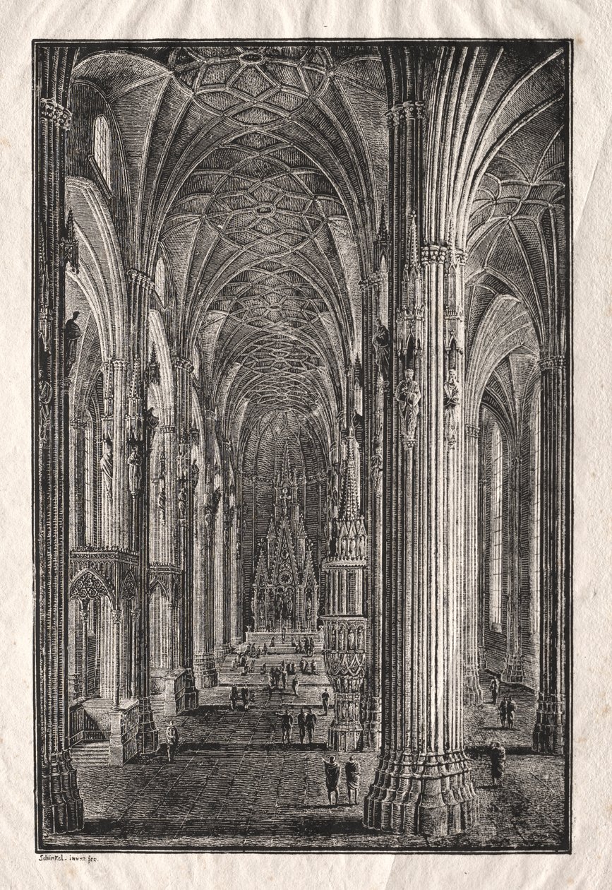 Interiör av St. Stephens Cathedral i Wien, ca. 1810. av Karl Friedrich Schinkel