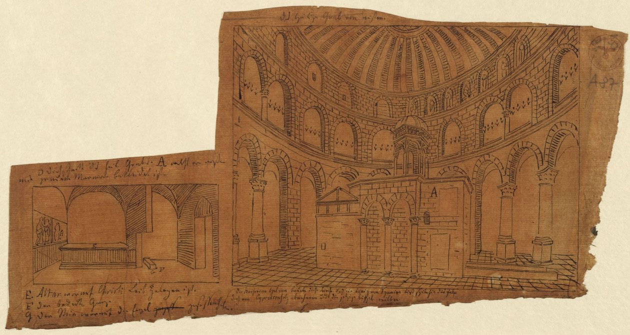 Jerusalem. Heliga gravens kyrka. Interiör av Karl Friedrich Schinkel