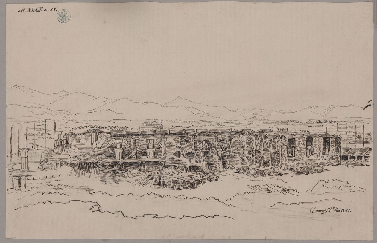 Kamenz. Slottet. Vy över huvudbyggnaden av Karl Friedrich Schinkel