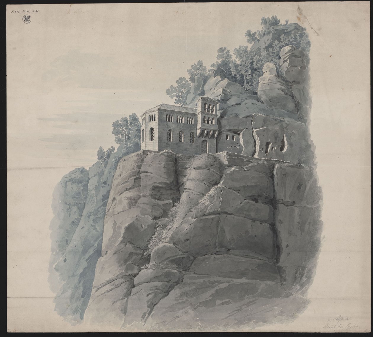 Kastel nära Saarburg. Eremitboning. Perspektivisk vy av Karl Friedrich Schinkel