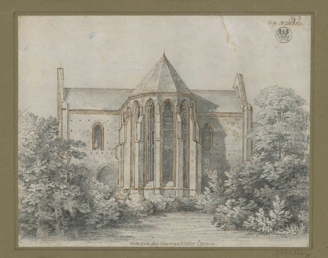 Kloster Chorin. Vy av kyrkan från öster av Karl Friedrich Schinkel
