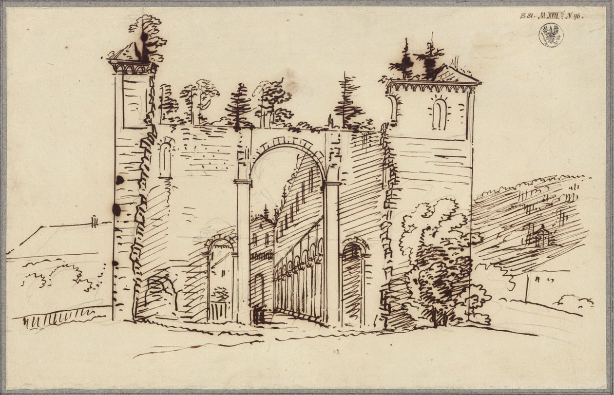 Klosterruinen i Paulinzella. Utsikt in i kyrkskeppet från öster av Karl Friedrich Schinkel