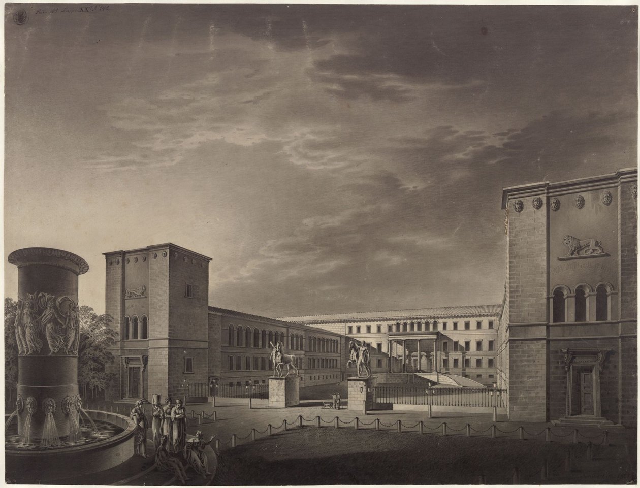 Köstritz. Slott. Vy av gårdssidan av Karl Friedrich Schinkel