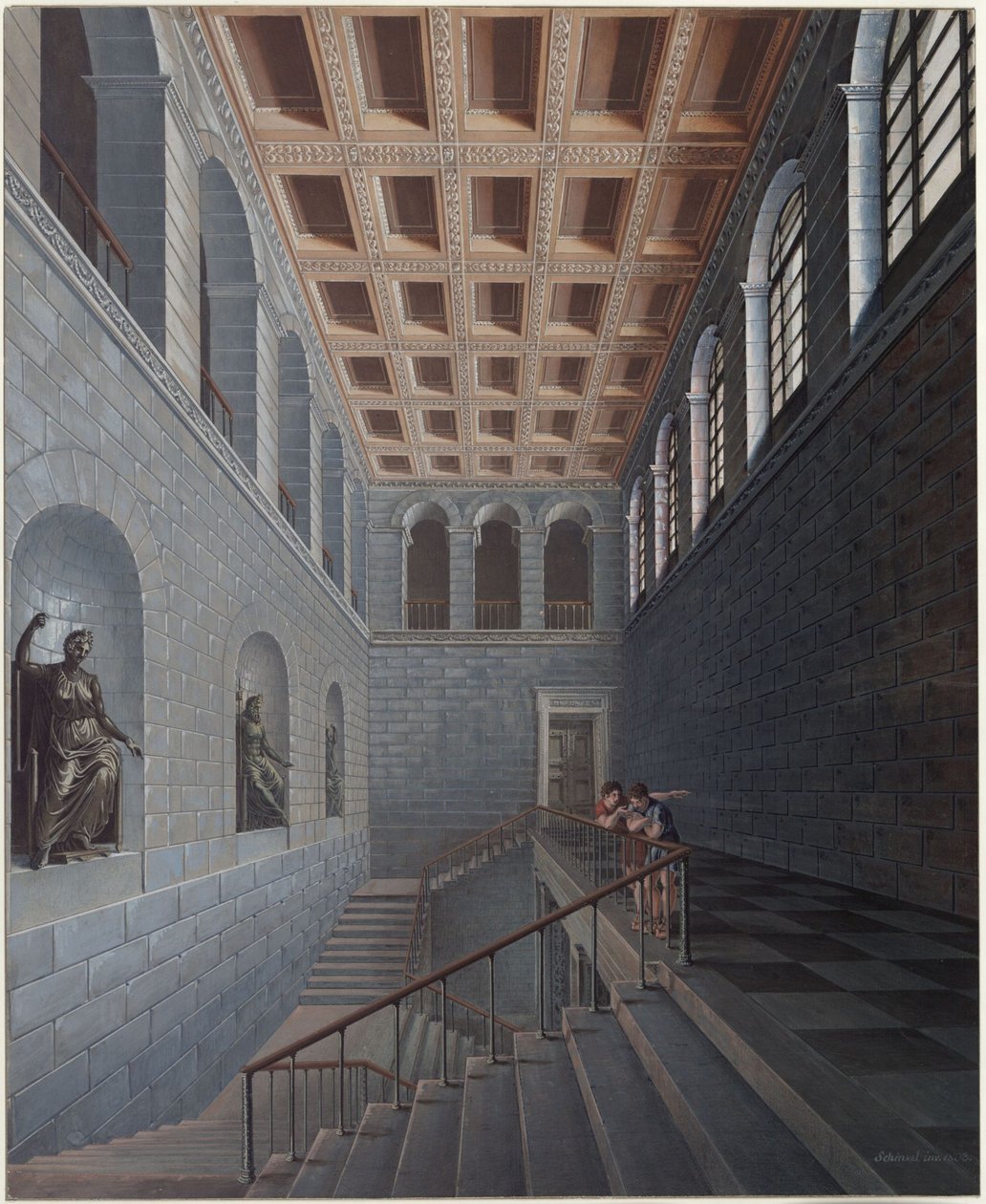 Köstritz. Slottet. Vy över trapphuset av Karl Friedrich Schinkel