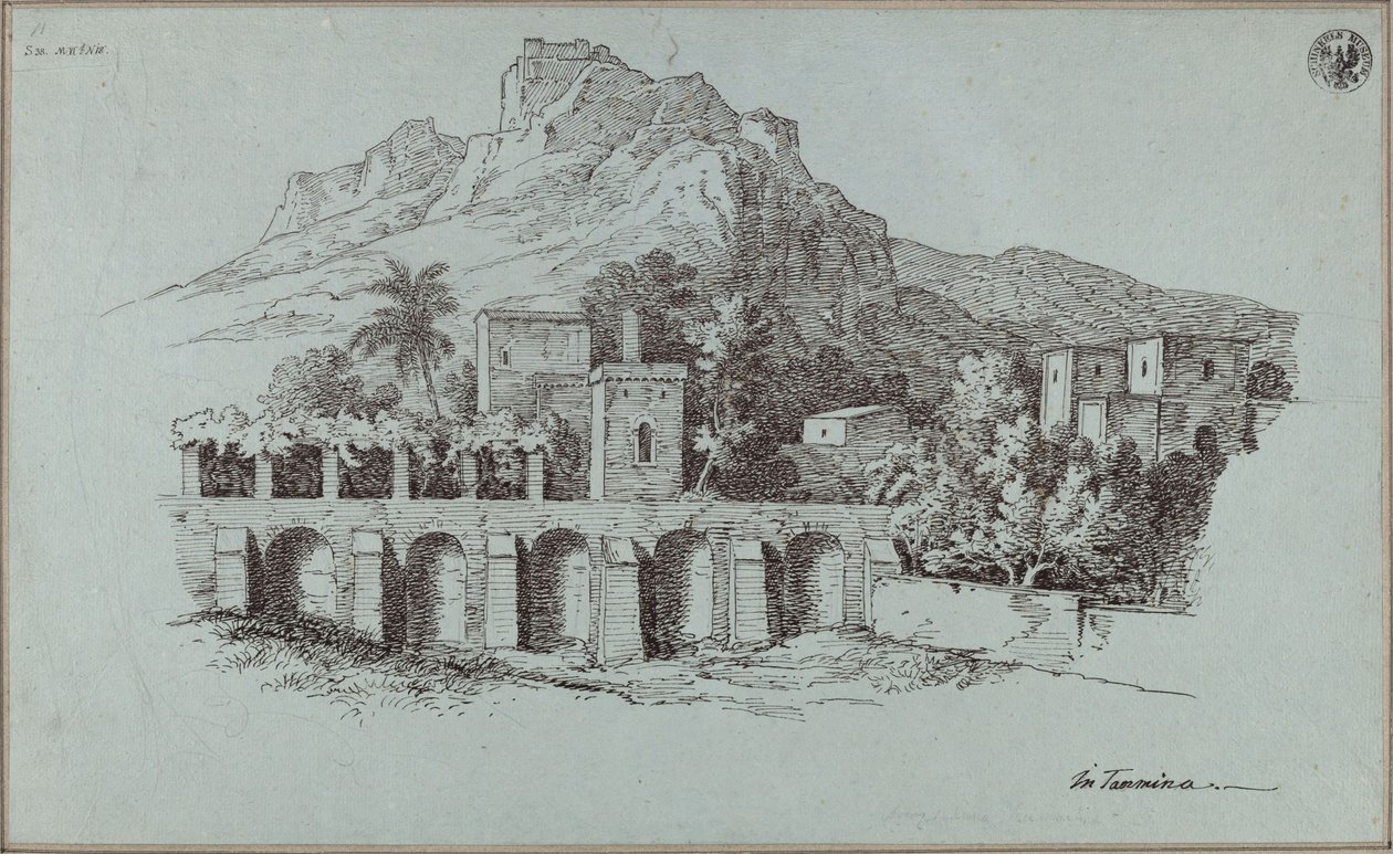 Landskap nära Taormina med en stödmur från romartiden av Karl Friedrich Schinkel