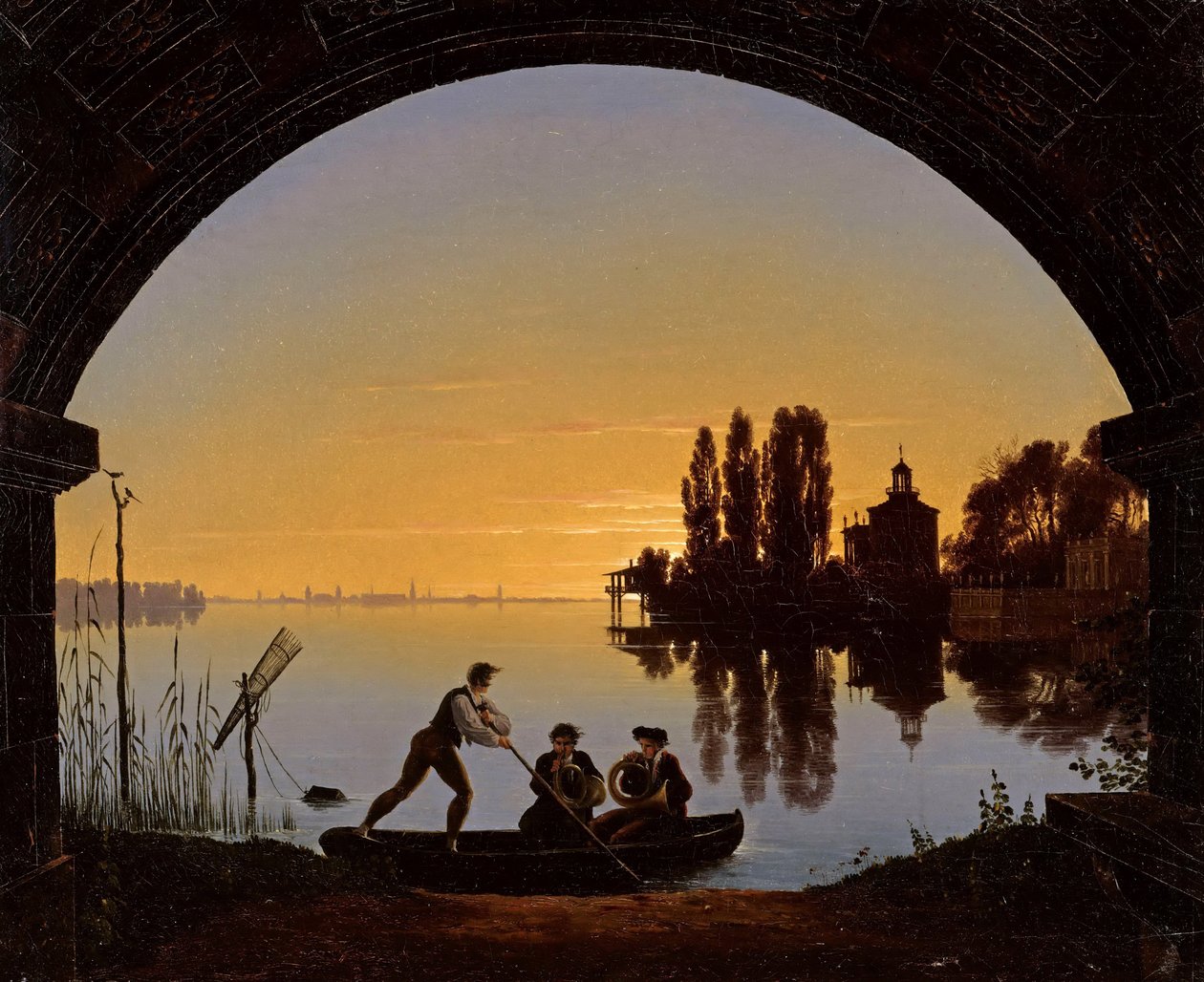 Les rivages de la Spree pres de Stralau Stränderna vid Spree nära Stralau - Karl Friedrich Schinkel (1781-1841). Olja på duk av Karl Friedrich Schinkel