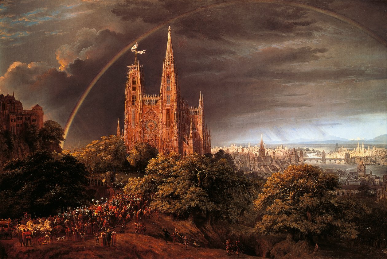 Medeltida stad vid flodens strand av Karl Friedrich Schinkel (1781-1841) av Karl Friedrich Schinkel
