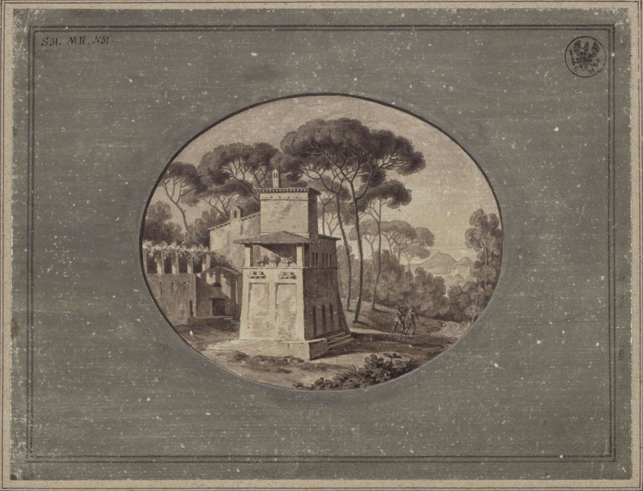 ”Mejeri i pinjelunden vid Villa Borghese nära Rom” / Casa Cenci i parken vid Villa Borghese i Rom av Karl Friedrich Schinkel