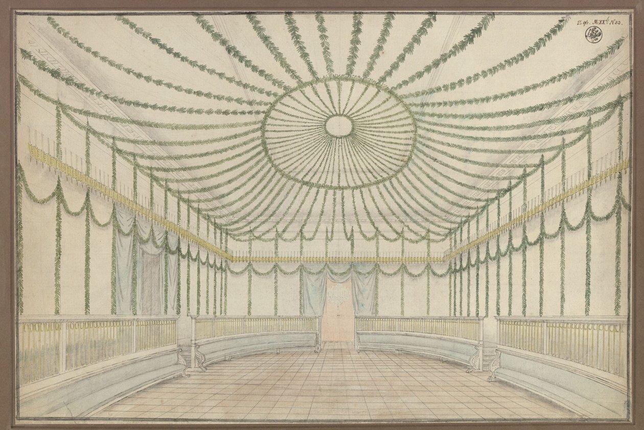 Merseburg. Slottet. Förslag till utsmyckning av en sal med anledning av hyllningsfestligheterna för Fredrik Vilhelm III av Preussen av Karl Friedrich Schinkel