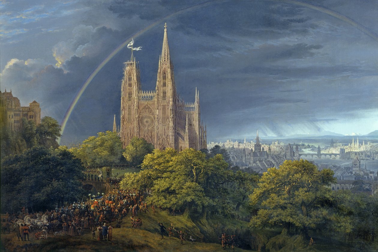 Medeltida stad vid en flod av Karl Friedrich Schinkel