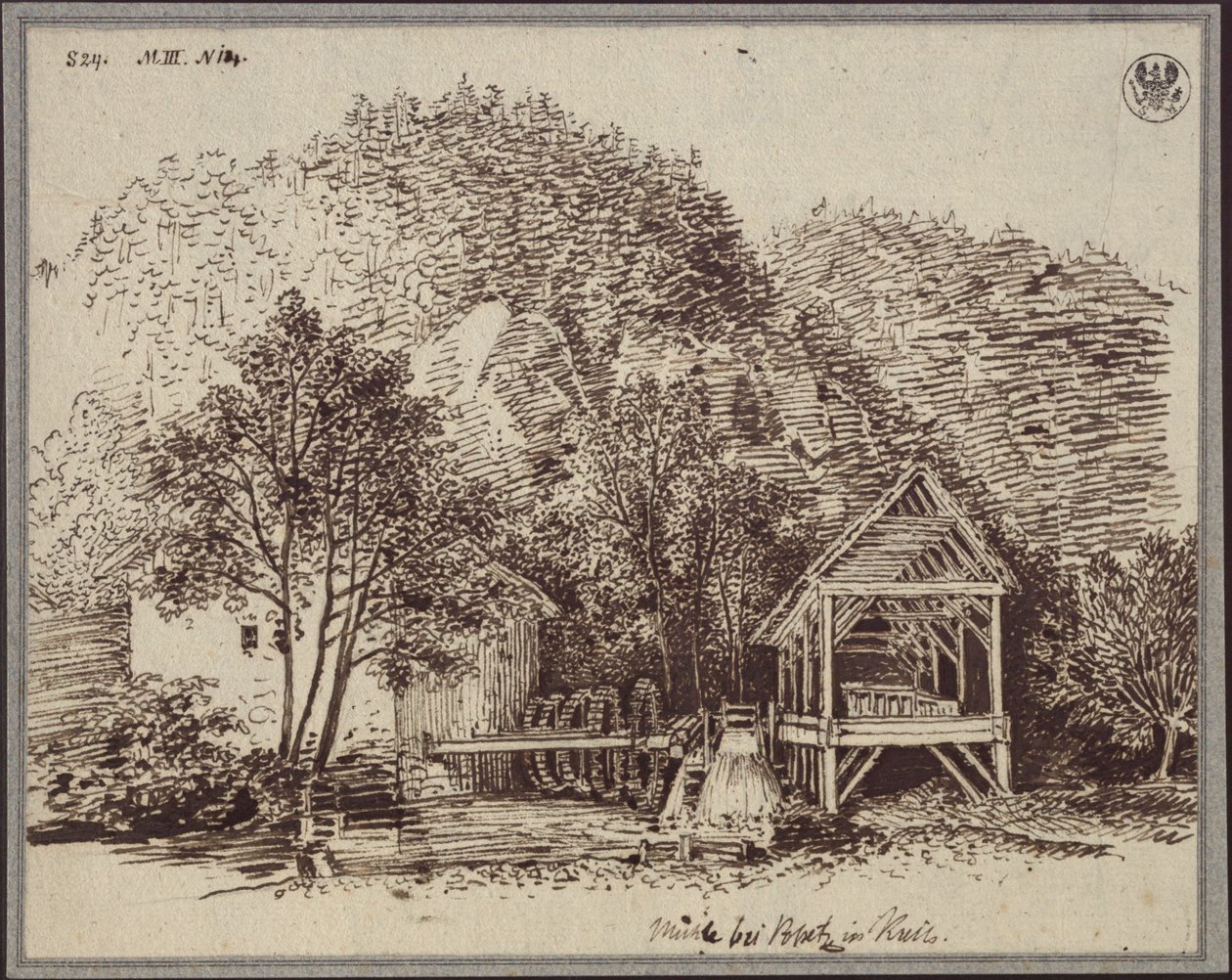 "Kvarn nära Popetz i Krain" / Kvarn nära byn Podpetsch (Podpeč) i Krain av Karl Friedrich Schinkel