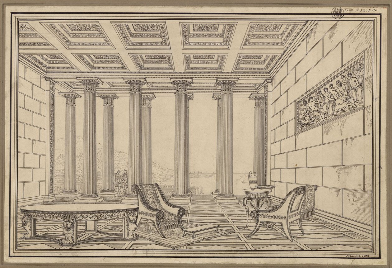 Öppen hall vid havet i antik stil av Karl Friedrich Schinkel