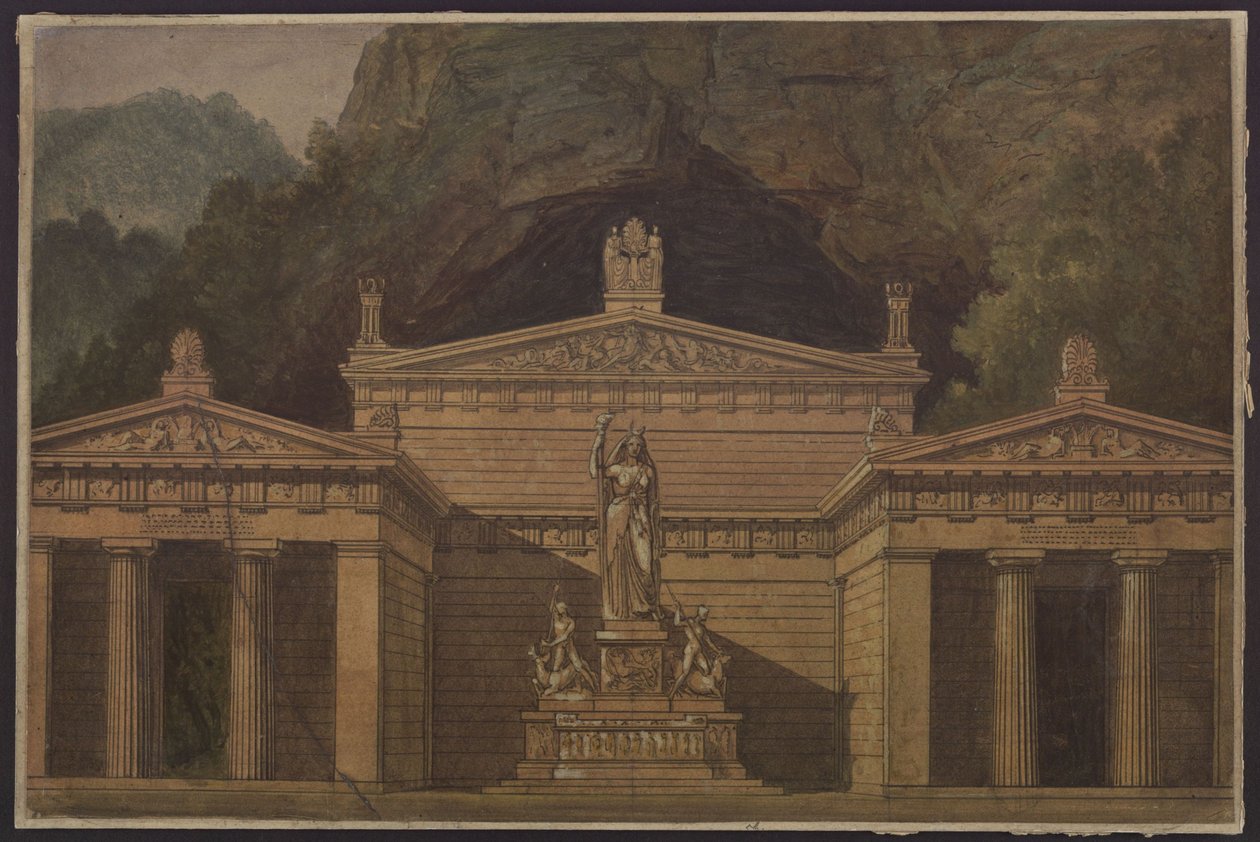 Olimpia. Opera av Gaspare Spontini. Skiss till den 4:e dekorationen. Dianas tempel av Karl Friedrich Schinkel