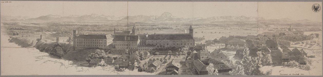 Panorama över Lambach med benediktinerklostret av Karl Friedrich Schinkel