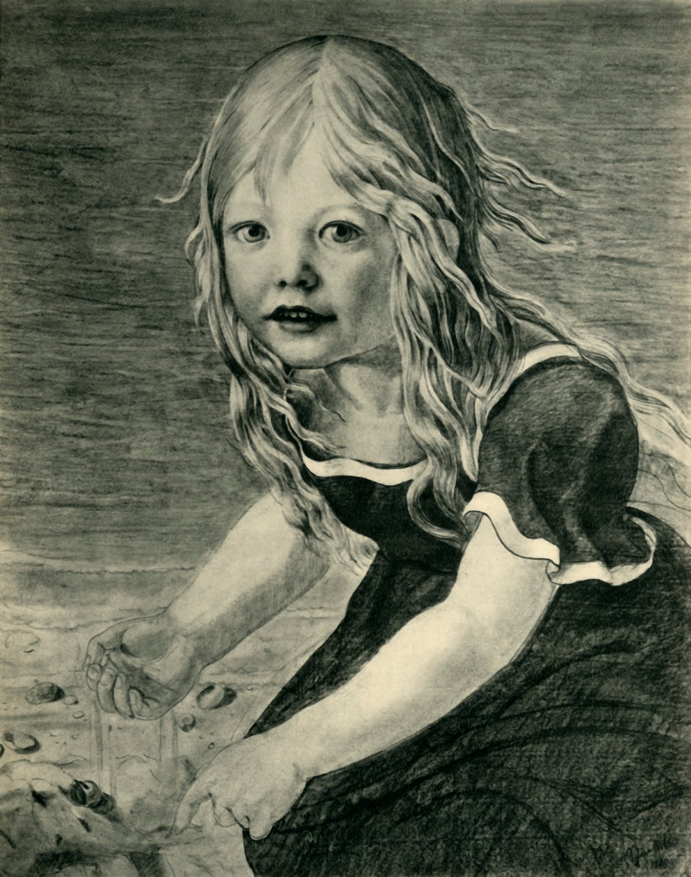 Porträtt av konstnärens dotter Marie vid kusten, 1816, 1943. av Karl Friedrich Schinkel