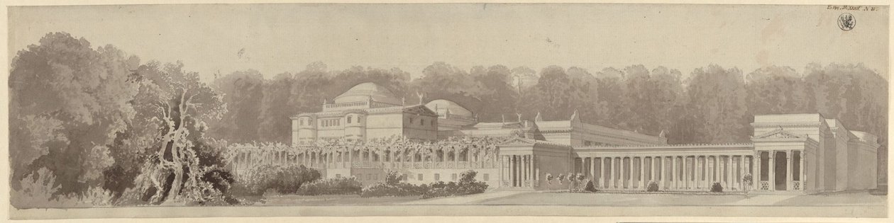 Potsdam-Sanssouci. Antikt lanthus nära slottet Charlottenhof. Perspektivvy från nordost av Karl Friedrich Schinkel