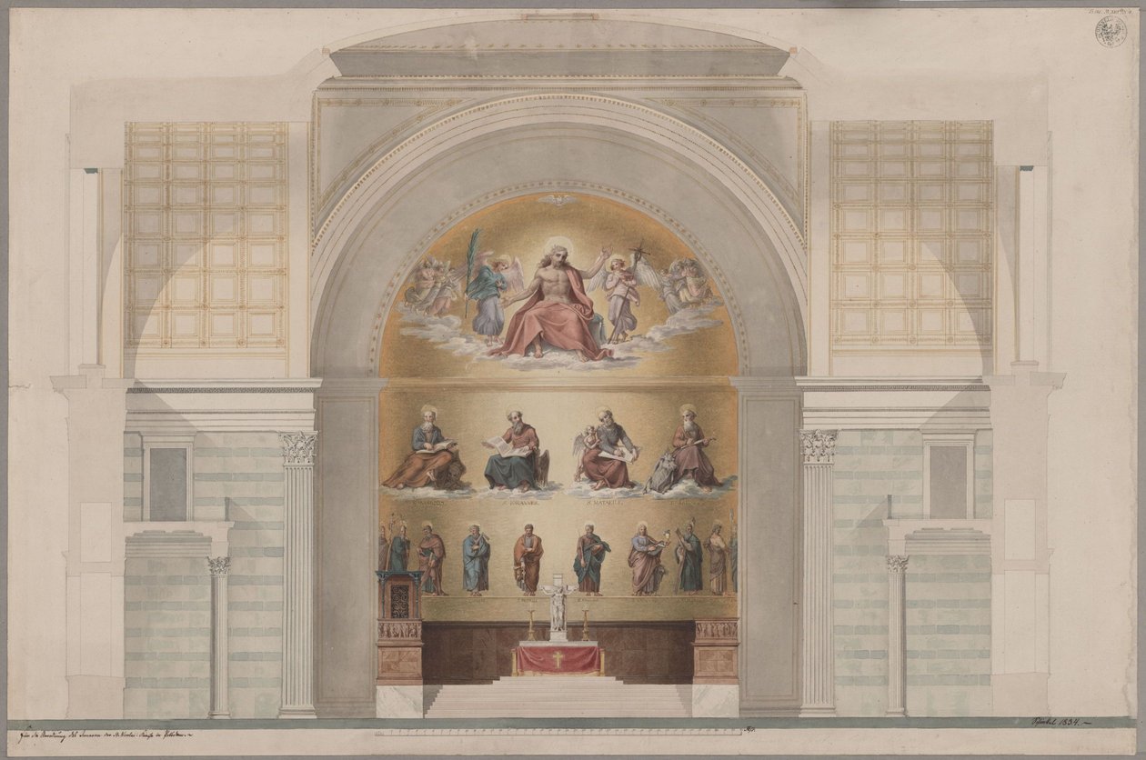 Potsdam. Nikolaikyrkan. Förslag till utsmyckning av absiden av Karl Friedrich Schinkel