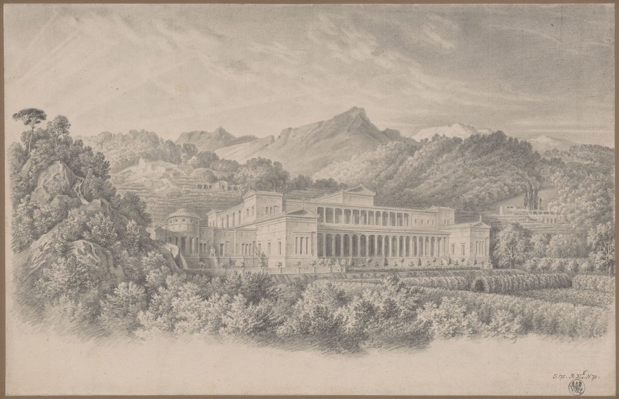 Rekonstruktion av Villa Tusca enligt Plinius. Perspektivvy av Karl Friedrich Schinkel