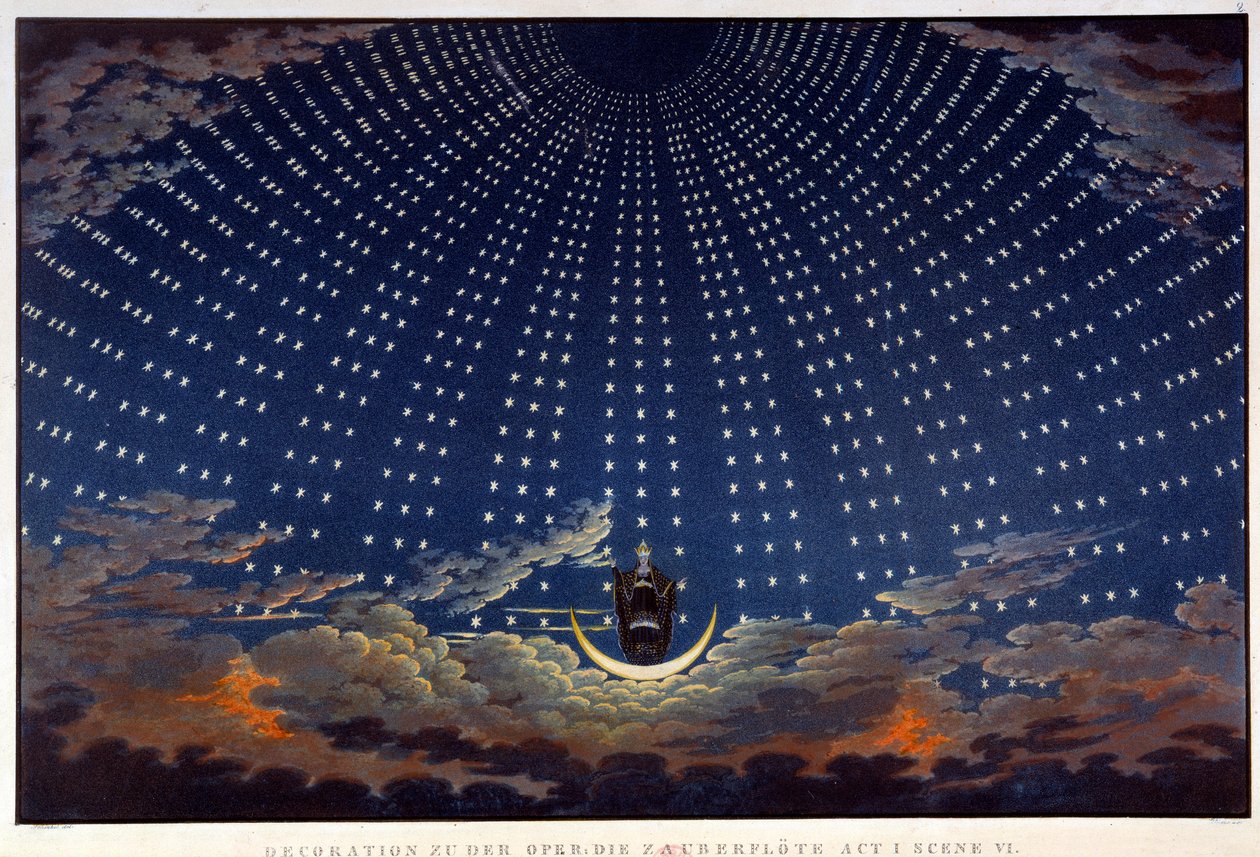 Scenografi för "" Den förtrollade flöjten", opera av Wolfgang Amadeus Mozart, realiserad Karl Schinkel (1781-1841) av Karl Friedrich Schinkel