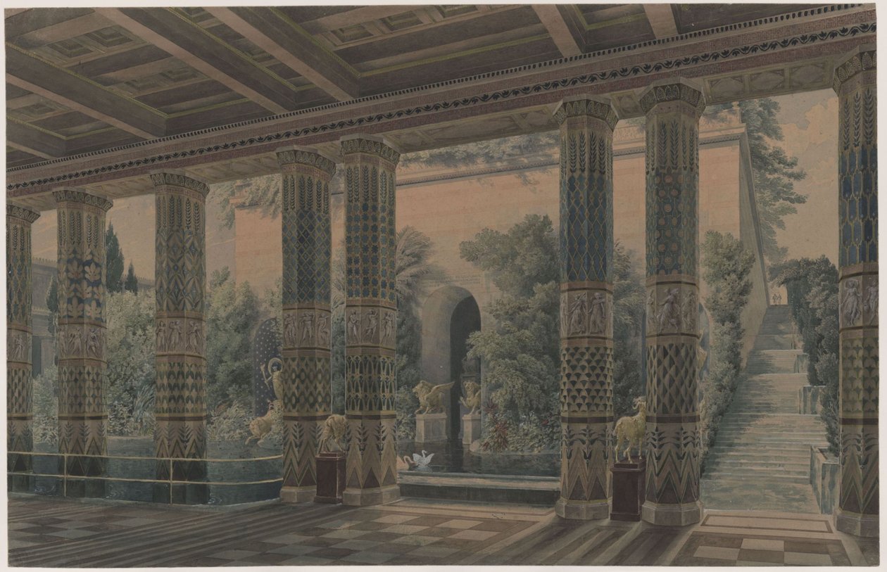 Oriandapalatset på Krim. Antikt utkast. Mottagningshall, kejserlig trädgård av Karl Friedrich Schinkel