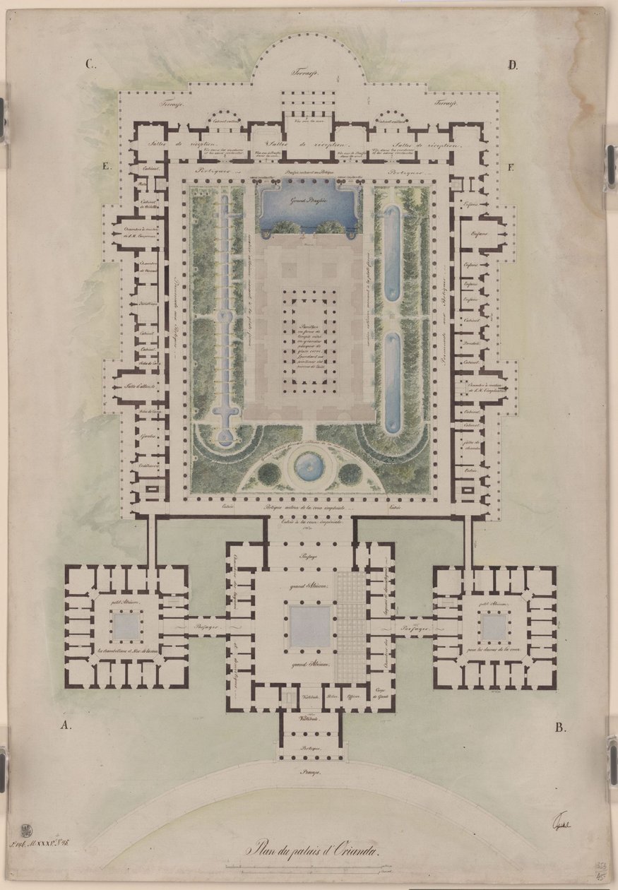 Orianda slott på Krim. Antikinspirerat utkast. Planritning av Karl Friedrich Schinkel