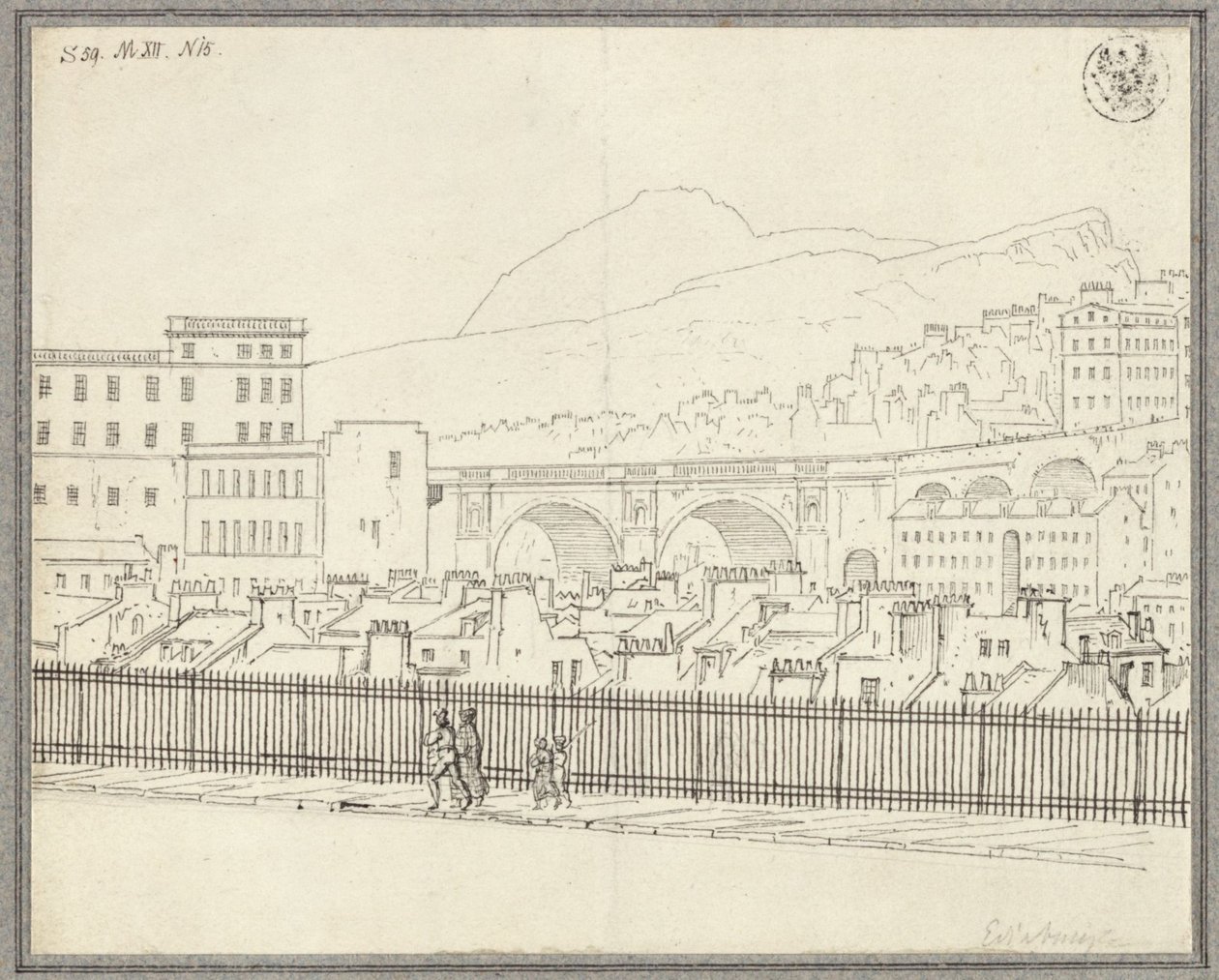Utsikt över Edinburgh med bro av Karl Friedrich Schinkel