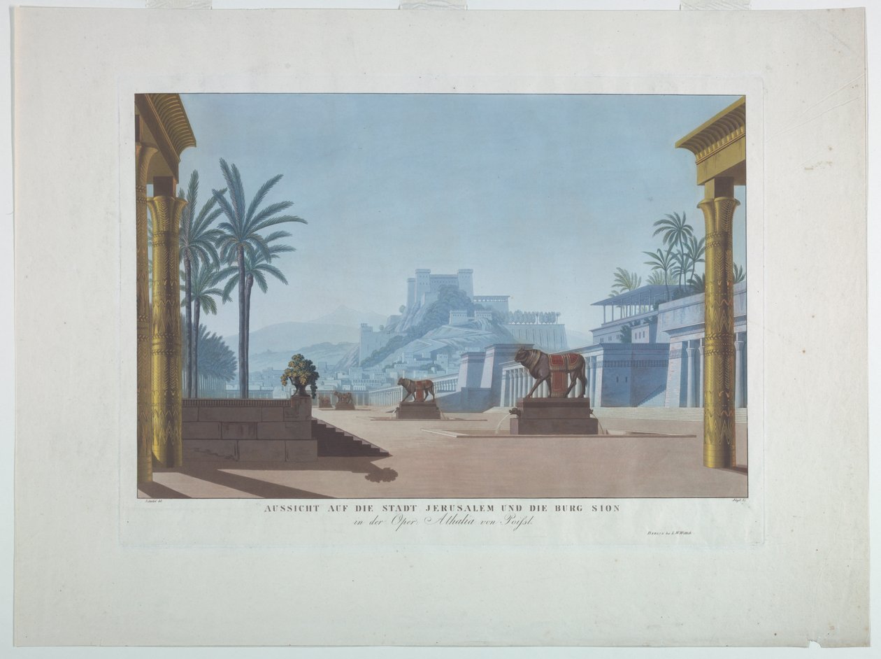 Scenografi: Jerusalem och Sions berg, för Athalia av Karl Friedrich Schinkel